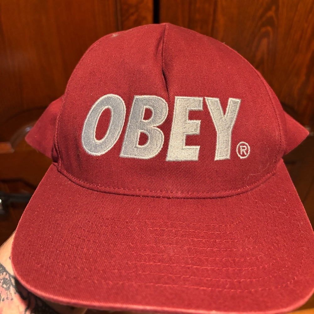 Obey Maroon Cap with Gray Logo